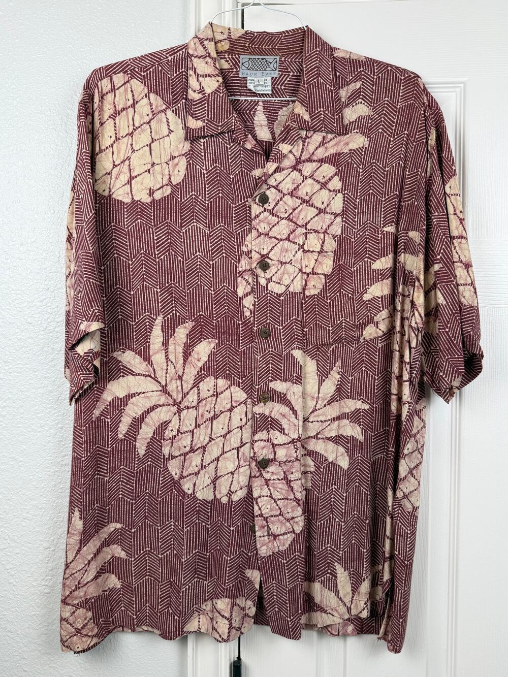 Back East Hawaiian Shirt Pineapple Batik Print Resort Aloha Large